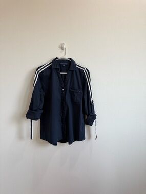 Tommy Hilfiger Navy Button-Down Shirt with White Shoulder Stripes